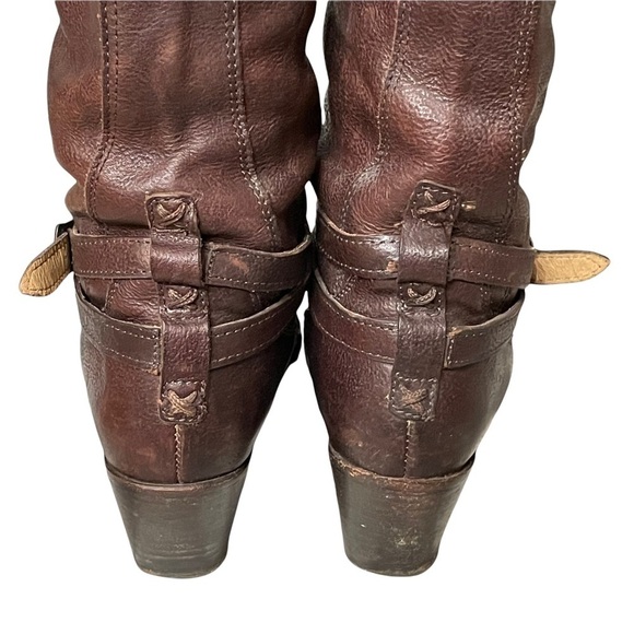 Frye Jane Strappy Dark Brown Knee High Heeled Boots Size 6.5 - Picture 6 of 16